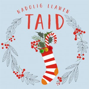 Christmas card 'Nadolig Llawen Taid' - Grandad - Pompoms