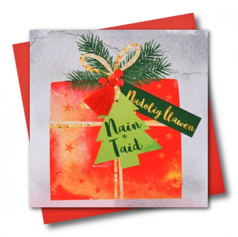 Christmas card 'Nadolig Llawen Nain a Taid' - Gran and Grandad - Tassel