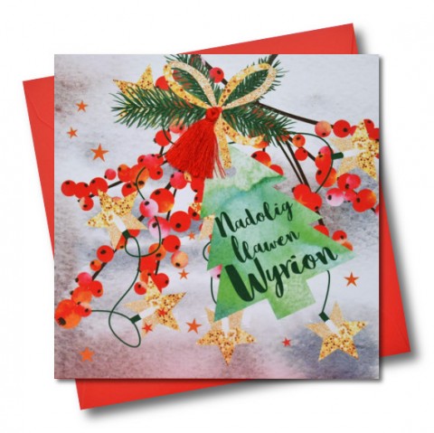 Christmas card 'Nadolig Llawen Wyrion' - Grandchildren - Tassel