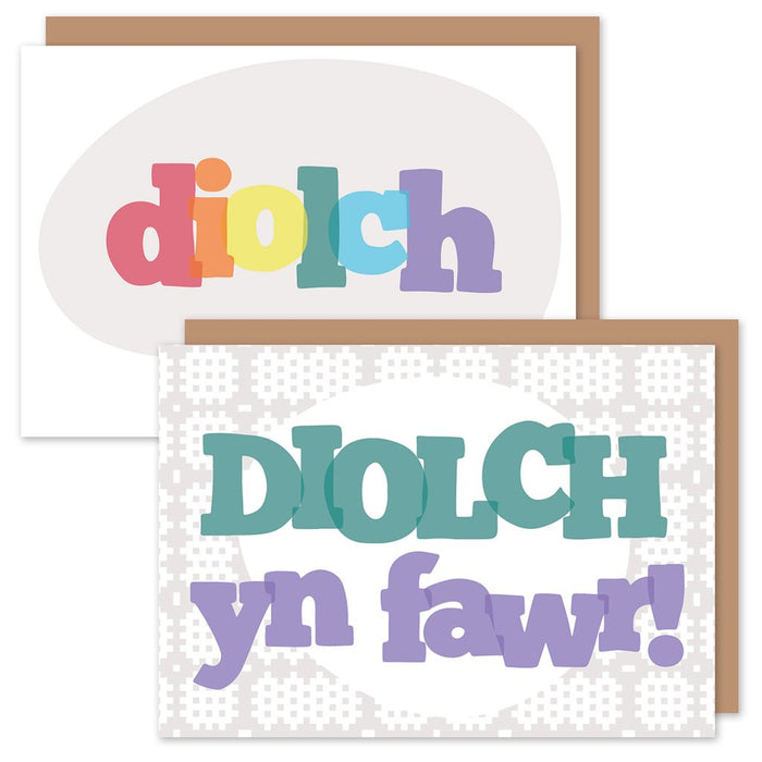 Thank you cards 'diolch / diolch yn fawr!' pack of 4 mini cards