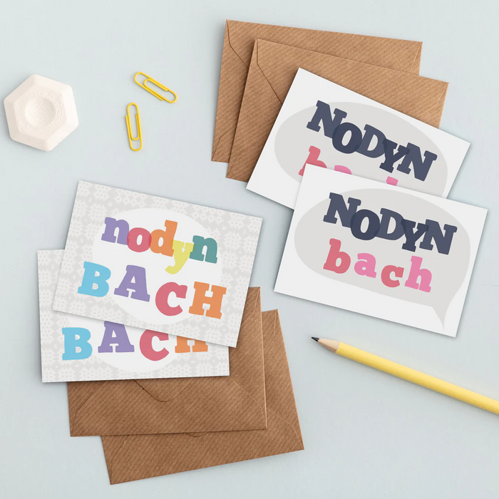 Note cards 'nodyn bach' pack of 4 mini cards