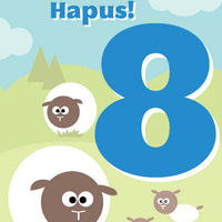 Birthday card 'Penblwydd Hapus 8' sheep