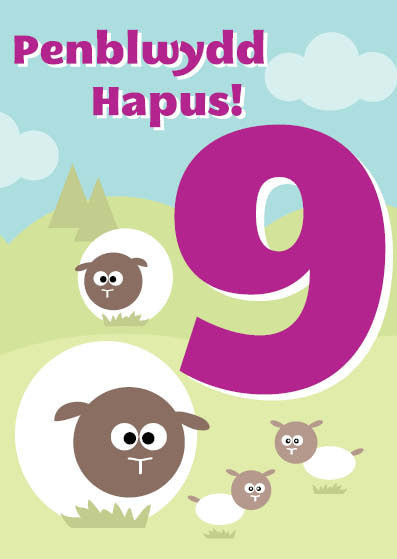 Birthday card 'Penblwydd Hapus 9' sheep