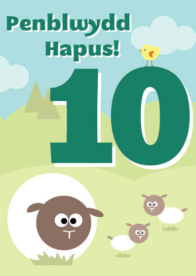 Birthday card 'Penblwydd Hapus 10' sheep