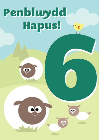 Birthday card 'Penblwydd Hapus 6' sheep