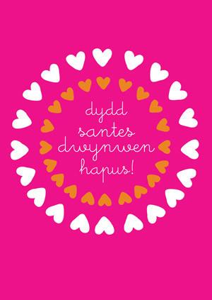 Love card 'Dydd Santes Dwynwen Hapus!' hearts