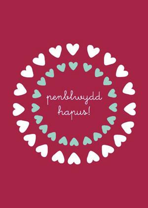 Birthday card 'Penblwydd Hapus' hearts