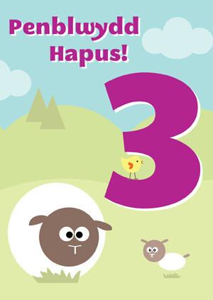 Birthday card 'Penblwydd Hapus 3' sheep