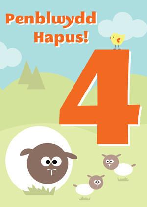Birthday card 'Penblwydd Hapus 4' sheep