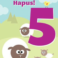 Birthday card 'Penblwydd Hapus 5' sheep