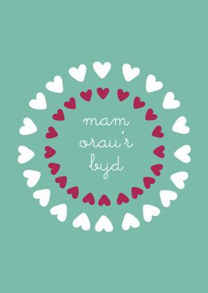 Mother's day card 'Mam Orau'r Byd' hearts