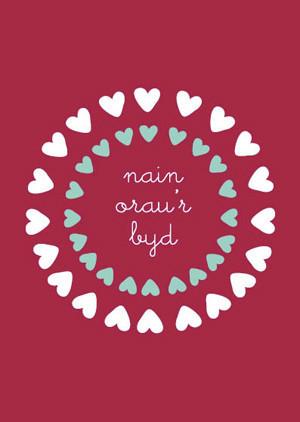 Mother's day card 'Nain Orau'r Byd' hearts