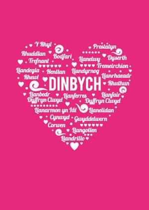 Denbigh card 'Dinbych' heart - pink