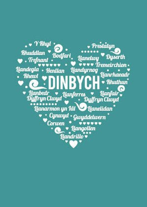 Denbigh card 'Dinbych' heart - blue