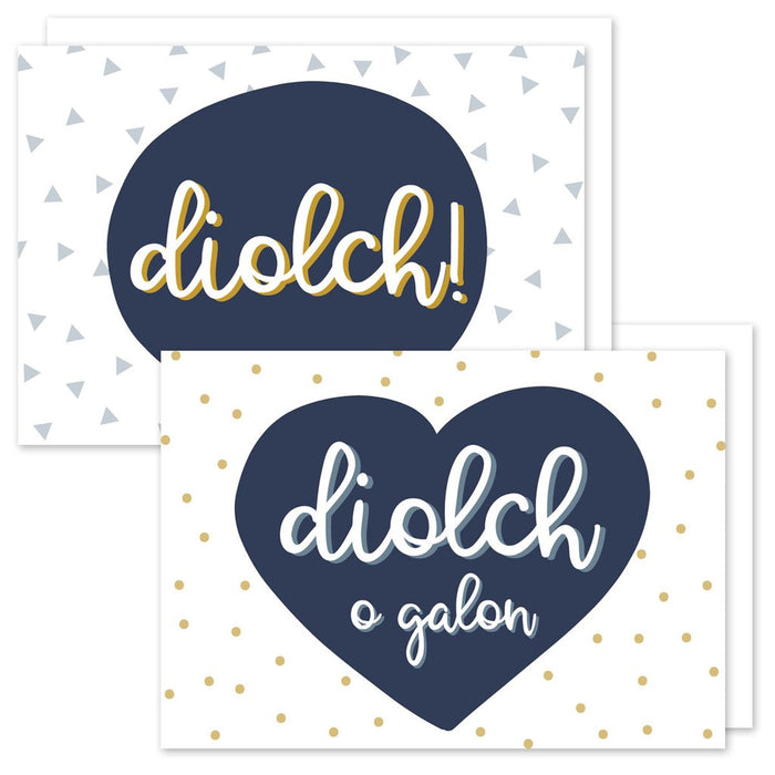 Thank you mini cards 'Diolch!/Diolch o galon' pack of 4