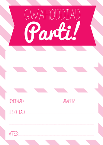 Welsh pink party invitations - set of 6