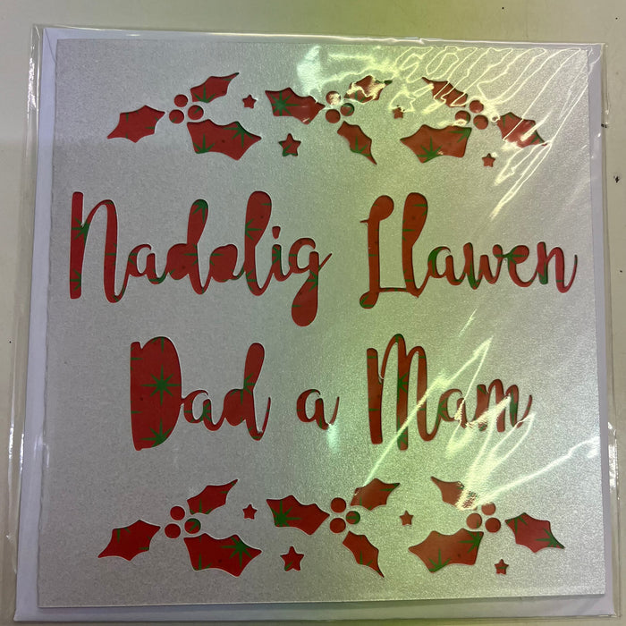 Christmas card 'Nadolig Llawen Dad a Mam' handmade papercut - parents
