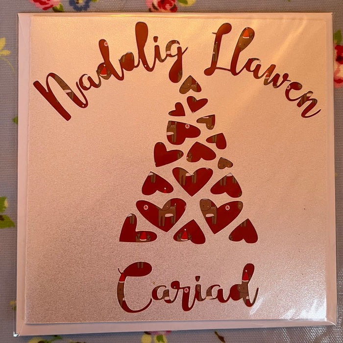 Christmas card 'Nadolig Llawen Cariad' handmade papercut - one I love
