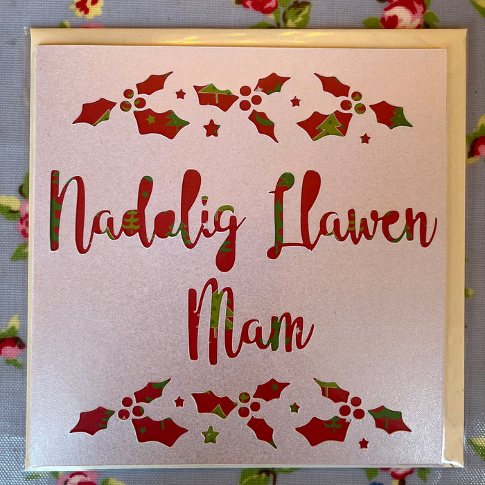 Christmas card 'Nadolig Llawen Mam' handmade papercut - mum
