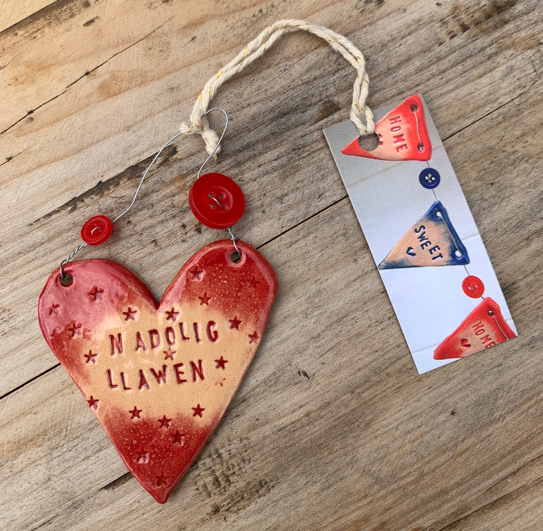 Nadolig Llawen Handmade Ceramic Heart
