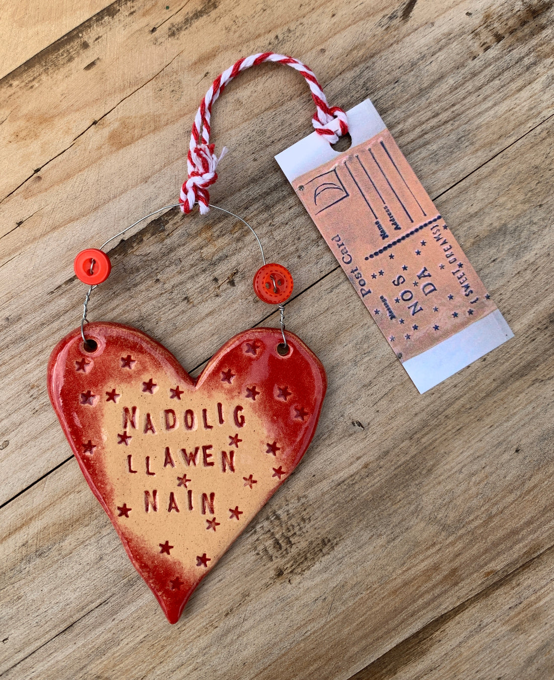 Nadolig Llawen Nain Handmade Ceramic Heart