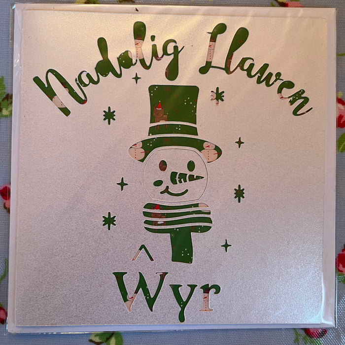 Christmas card 'Nadolig Llawen Ŵyr' handmade papercut - grandson