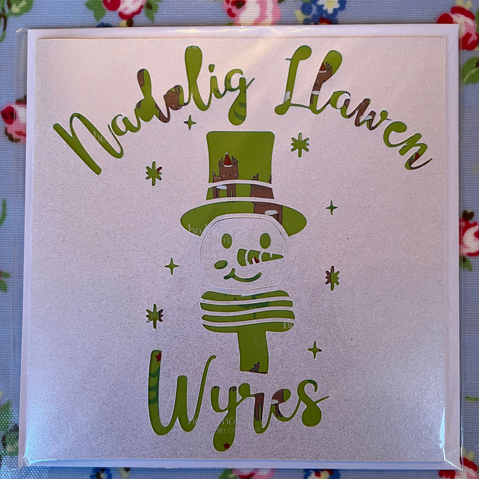 Christmas card 'Nadolig Llawen Wyres' handmade papercut - granddaughter