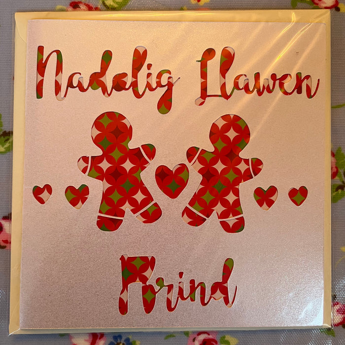 Christmas card 'Nadolig Llawen Ffrind' handmade papercut - friend