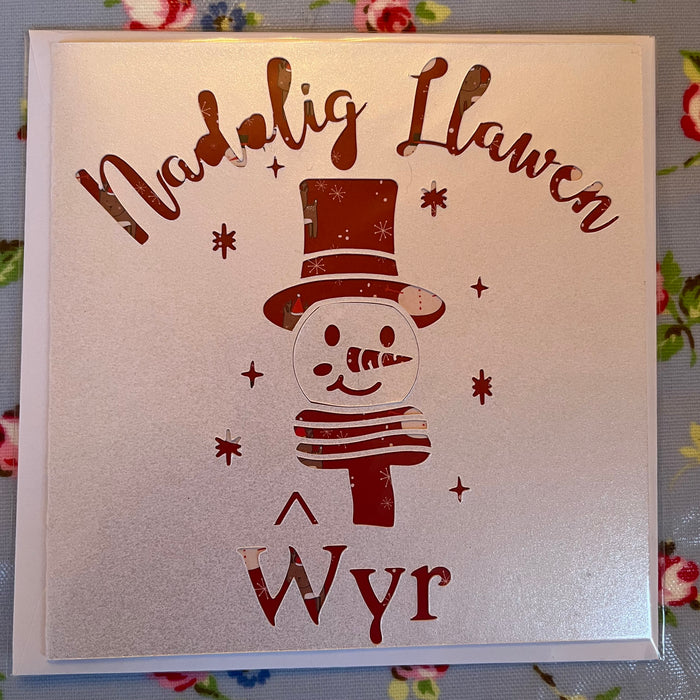 Christmas card 'Nadolig Llawen Ŵyr' handmade papercut - grandson