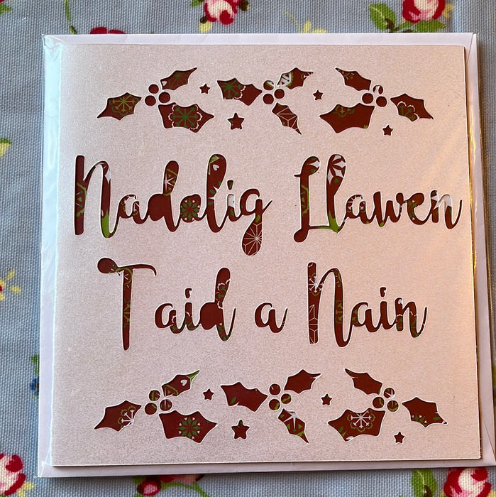 Christmas card 'Nadolig Llawen Taid a Nain' handmade papercut - grandparents