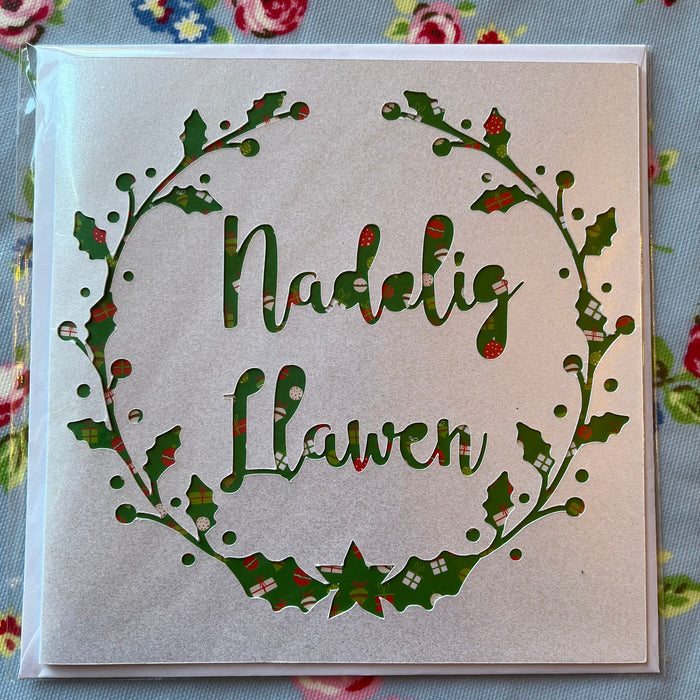 Christmas card 'Nadolig Llawen' handmade papercut