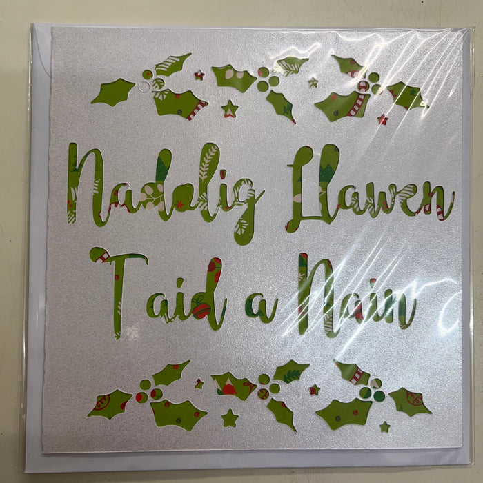 Christmas card 'Nadolig Llawen Taid a Nain' handmade papercut - grandparents
