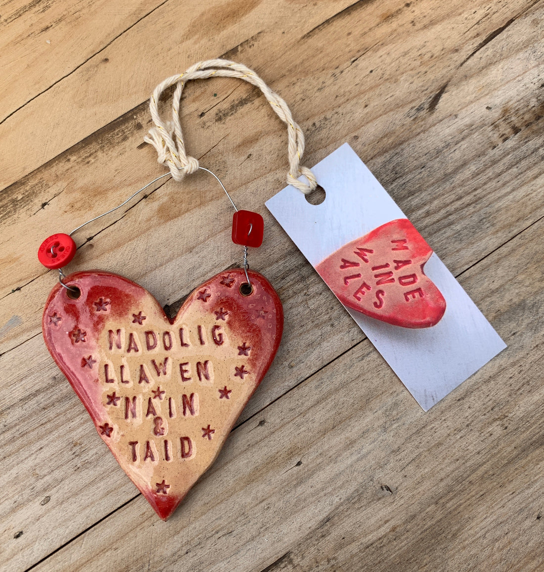 Nadolig Llawen Nain a Taid Handmade Ceramic Heart