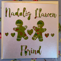 Christmas card 'Nadolig Llawen Ffrind' handmade papercut - friend