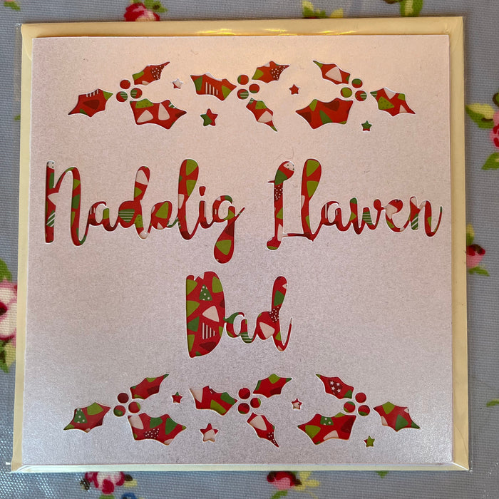 Christmas card 'Nadolig Llawen Dad' handmade papercut - dad