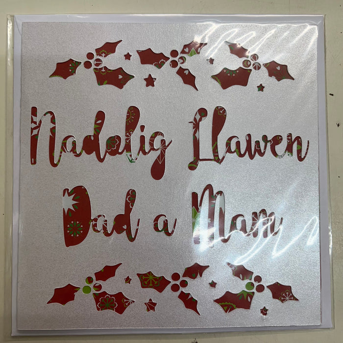 Christmas card 'Nadolig Llawen Dad a Mam' handmade papercut - parents