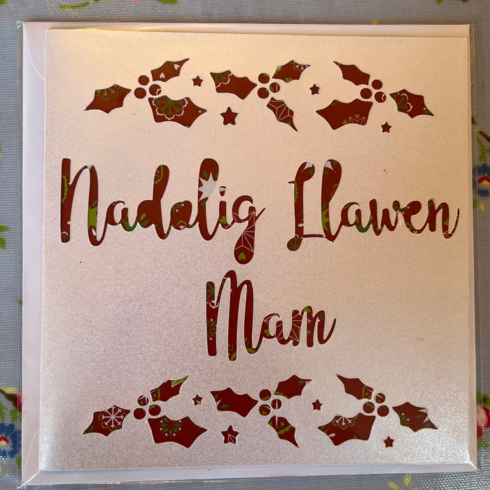 Christmas card 'Nadolig Llawen Mam' handmade papercut - mum
