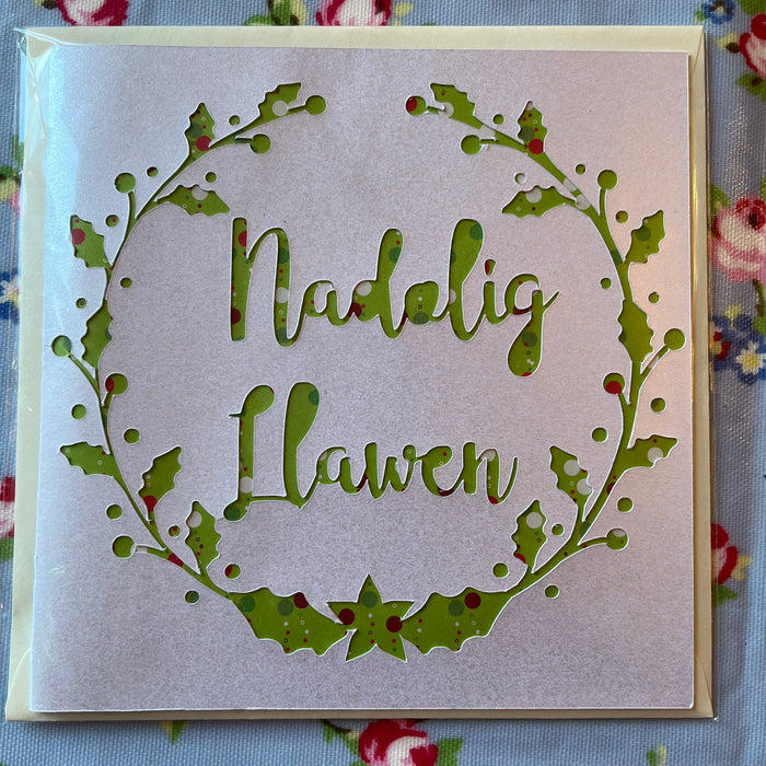 Christmas card 'Nadolig Llawen' handmade papercut