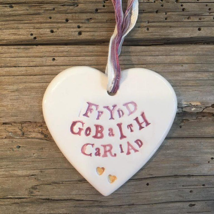 Hand-made Ceramic Heart - Ffydd Gobaith Cariad