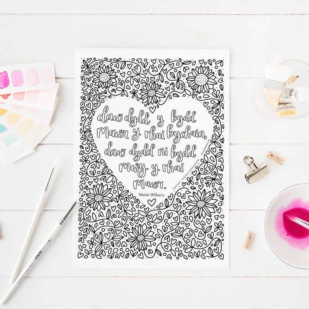 Welsh downloadable colouring page - Daw dydd y bydd mawr - DEC Cymru Ukraine