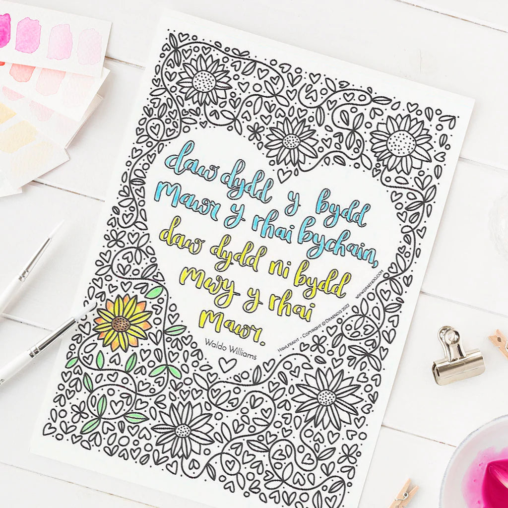 Welsh downloadable colouring page - Daw dydd y bydd mawr - DEC Cymru Ukraine