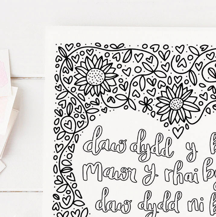 Welsh downloadable colouring page - Daw dydd y bydd mawr - DEC Cymru Ukraine
