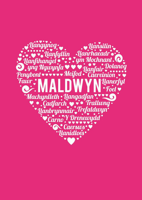 Montgomeryshire card 'Maldwyn' heart - pink