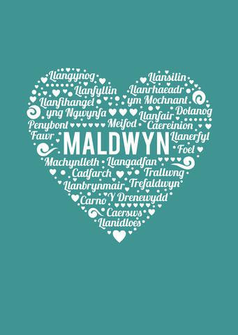 Montgomeryshire card 'Maldwyn' heart - blue