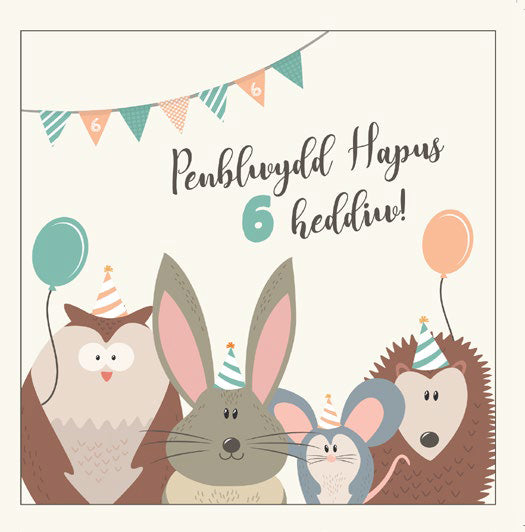 Birthday card 'Penblwydd Hapus 6 heddiw' 6 today - green