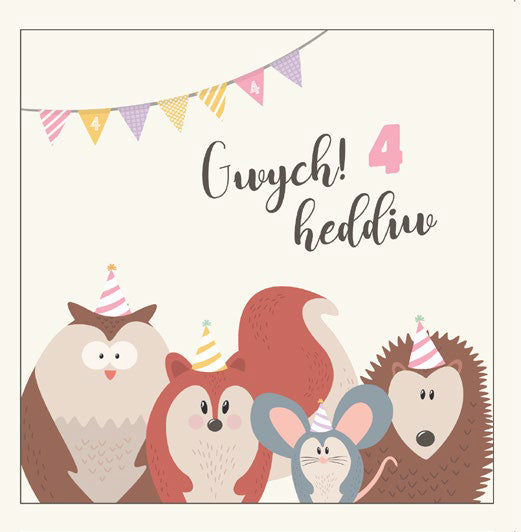 Birthday card 'Gwych! 4 heddiw' 4 today - pink