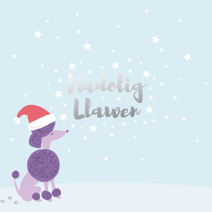 Christmas card 'Nadolig Llawen' poodle