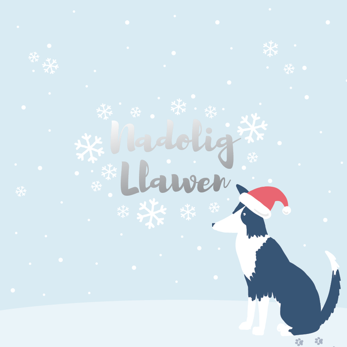Christmas card 'Nadolig Llawen' Merry Christmas - sheepdog