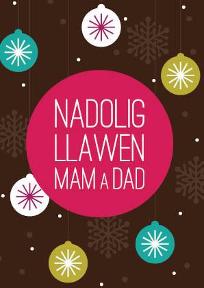 Christmas card 'Nadolig Llawen Mam a Dad' mum and dad