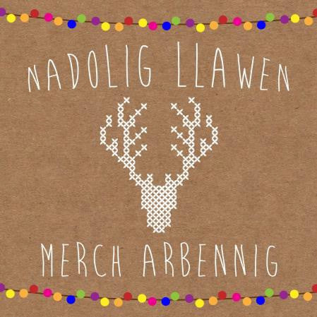 Christmas card 'Nadolig Llawen Merch Arbennig' Daughter - cross stitch stag